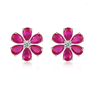 Stud Earrings Fashion Versatile 925 Silver Ear Studs Female Daisy Mountain Camellia Full Of Diamond Ruby Flowers Simple