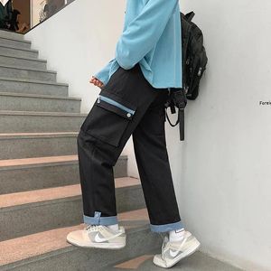 Men's Pants Flanging Overalls Loose Straight Tube Spring And Autumn Fashion Versatile Boys' Korean Minority Design Plaid Hombre