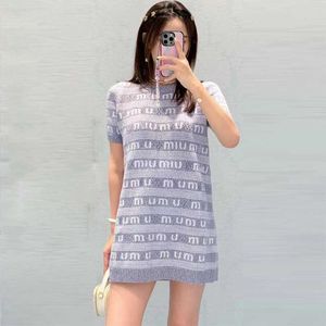 24 Early Spring Nanyou Miu Home High Edition Dress Women's Lazy Wind Contrast Letter Round Neck Short Sleeve