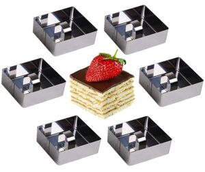 Quadratisches 6-teiliges Set aus Edelstahl-Kochringen, Dessertringen, Mini-Kuchen- und Mousse-Ringformen-Set mit Stopfer15989586880944