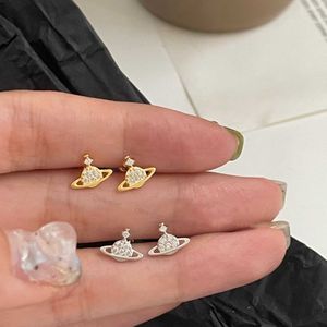 2024 Charm Ohrstecker Aretes Orecchini Designer West Queen Saturn Vivi 925 Silber Nadel Mini Planet voller Diamant Ohrstecker Stereo Pearl Saturn Ohrringe