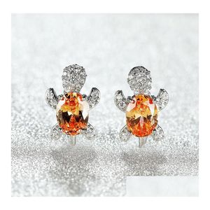Stud Cute Design White Gold Plated Gemstone Earring Copper Turtle Animal Earrings For Women Gift 16 Colors Drop Delivery Jewelry Dhq6E