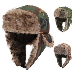 Camo Military Style Unisex Russian Faux-Fur Bomber Lumberjack Trapper Hats For Men Women 231228