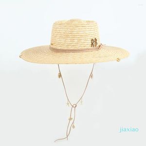 Basker lyxdesigner märke stora strandhattar för kvinnor mode skal rem sun hatt damer sombrero halm elegant bred randen mössa