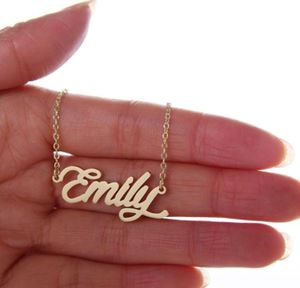 Collana con nome personalizzato placcato oro 18 carati Collana con nome in oro quot Emily quot Collana con targhetta personalizzata da donna in acciaio inossidabile 2015 fo2275105