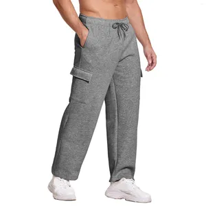 Men's Pants Male Fleece Lined Sweatpants Open Bottom Cargo Sweat For Man Wide Leg Cotton Joggers With Pockets Band 13