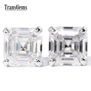 Transgems 14k White Gold Asscher Cut Moissantie Diamond Stud Earrings for Women 4CTW 7mm Asscher 2ct varje Moissanite F Color Y20062153