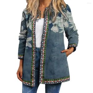 Jaquetas femininas tpjb outono inverno vintage étnico floral impresso manga longa túnica senhoras soltas outerwear chique casaco superior