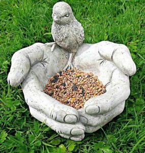 Alimentador de banho de pássaros em formato de mão, resina criativa, alimentador de pássaros, decorações de jardim ao ar livre, ornamentos para pátio, varanda, quintal q08119570686
