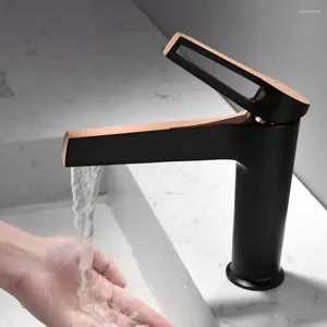 Rubinetti per lavandino del bagno Rubinetto per vasca con montaggio su ponte nero e oro rosa Ma Miscelatore per lavabo rotondo piccolo BL334