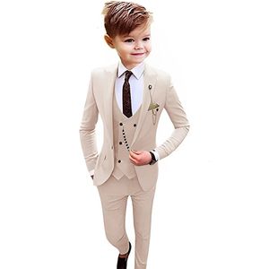 Bambini Ragazzi Abiti formali eleganti 3 pezzi Slim Fit Blazer Gilet Pantaloni Set ed risvolto Tuxedo Bambino Bambino Abiti Matrimoni personalizzati 231228