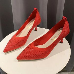 Buty 2021 Nowa siatka oddychająca cienkie obcasy płytkie spiczaste palec u nogi damskie damskie buty damskie czerwone obcasy zapatos de mujer