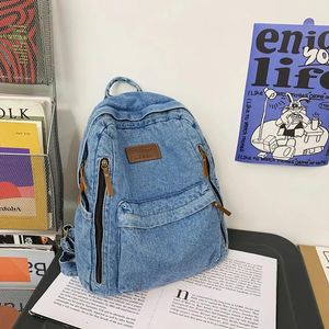 Rucksack Fabrik Großhandel Umhängetaschen 2 Farben Harajuku Wind große Kapazität Denim Rucksäcke College Wind Leinwand Studententasche Outdoor Sport