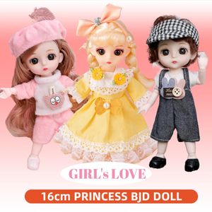 16cm mini boneca bjd com roupas e sapatos rosto doce olhos grandes princesa figura de ação diy móvel 13 articulações presente menina brinquedo 231228