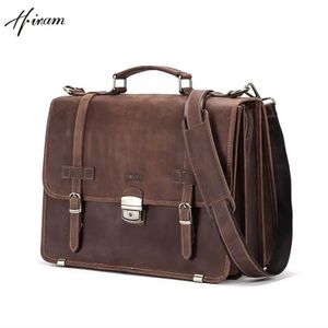 Briefcases Contacts Genuine Crazy Horse Leather Vintage Men Briefcase for Book Air 13.3 Inch Hasp Male Laptop Bag Handbag Shoulder Bag