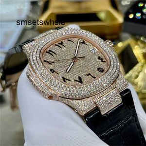 Automatic Mechanical Watch Top Rose diamonds Moissanite Automatic Diamonds Test Gold iced out movement watch Waterproof 904 Stainless