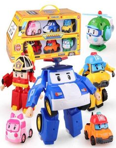 6pcs/set Korea Toys Robocar Poli Dönüşüm Robot Poli Amber Roy Araba Modeli Anime Action Figür Oyuncaklar En İyi Hediyex05261278563