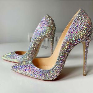 Designer casual Sexy Lady Moda Donna Scarpe Crystal Glitter strass Punta a punta Stiletto Stripper Tacchi alti Prom Scarpe da sera Grandi