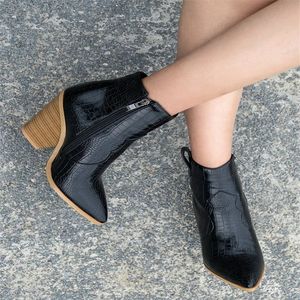 Botas de tornozelo de inverno leopardo para mulheres botas de cowboy ocidentais para mulher cunha salto alto branco marrom preto cobra impressão botas