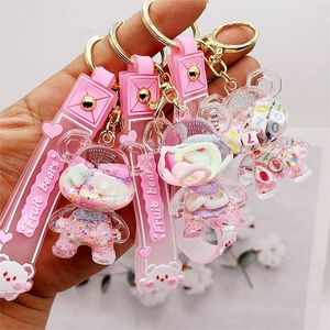 Porte-clés de décoration de voiture, ours en sucre coloré de dessin animé, ours en peluche, porte-clés de luxe rose