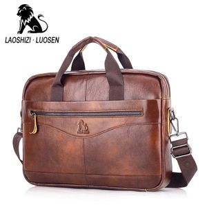 Maletines Nuevo maletín de cuero genuino para hombres Bolso de computadora de negocios vintage Bolso bandolera mensajero de moda Bolsos masculinos de cartero