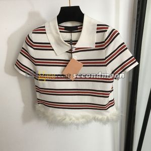 Kort ärm Polo -skjorta Kvinnor Stripe Print Knitwear Lapel Neck Knits T Shirt Designer Sexig beskuren topp