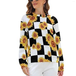 Women's Hoodies Sunflower Casual Winter Checkerboard Print Aesthetic Hoodie Long Sleeve Oversize Harajuku Design Sweatshirts