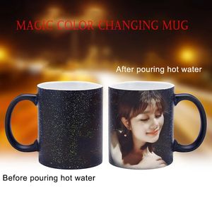 Anpassad PO Magic Mug Coffee Mugs Färgförändring med temperatur Svart till Po -paljettkopp Unik present Teacup 231228