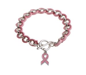 WholeNew Pink Ribbon Breast Cancer Awareness Wake Visor Charm Bracelets Bangles Pink alloy Love ribbon Chenille woven Brace6949953