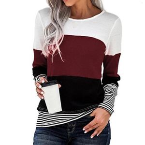 Women's T Shirts Daily Wearing Slim Waist Henley Striped Casual Breathable Soft Skin Friendly Holiday Long Sleeves Women Shirt Crew Neck