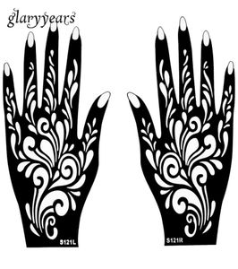 Whole1 Pair Hands Mehndi Henna Tattoo Трафарет Цветочный узор Дизайн для женщин Боди-арт Живопись Одноразовые 20 см 11 см S9671753