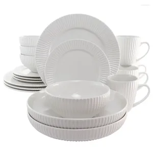 Plates 18 Piece Porcelain Dinnerware Set With 2 Large Serving Bowls In White Dinner