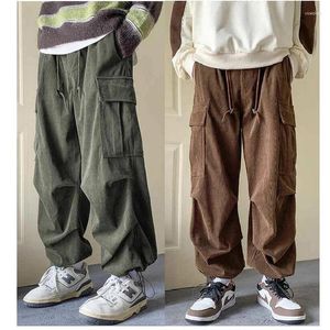 Herrbyxor Autumn Winter Elastic Corduroy Men mode Wide Leg Trousers Man Streetwear Cargo Loose Joggers