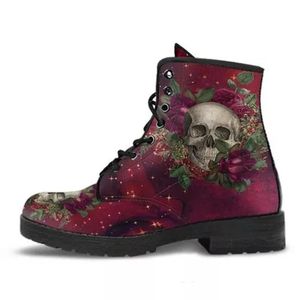 Ботинки цифровой печати осенняя леди высокий топ с узором Skull Boot 2022british PU Женские модные модные ботинки женская обувь высокие каблуки сексуально