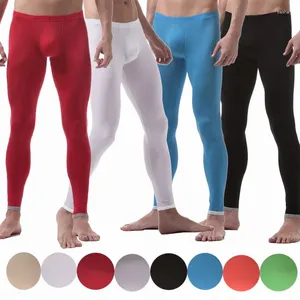 Men's Thermal Underwear Sexy Mens Long Johns Ice Silk Trousers Seamless Bulge Pouch Slp Bottoms Fitness Sport Pants Stretch Tight Leggings