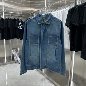 Şık Tasarımcı Jacquard Denim Ceket Sonbahar Erkekler Sıradan Vintage Washed Street Wear Yırtılmış Sıkıntılı Kot Paltolar 23FW 29 Aralık