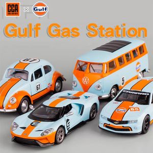 CCA Gulf Gas Station Fusca Bus Ford GT Camaro Racing Model Car Metal Diecast Miniature Vehicle Child Toy For Boy Gift 231228