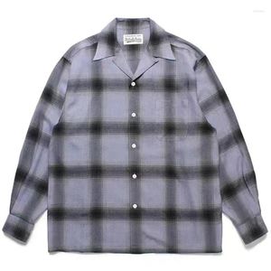 Magliette da uomo 23SS Camicia scozzese a maniche lunghe 1:1 di alta qualità WACKO MARIA Uomo Donna Moda hawaiana oversize