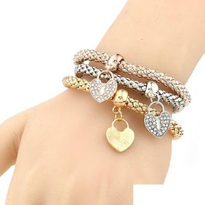 Charm Armbänder Mädchen Legierung Armband Dreifarbig Set mit Stretch Popcorn Mais Kette Diamant Schmetterling Anhänger Armbänder für Weihnachten Dhqvz