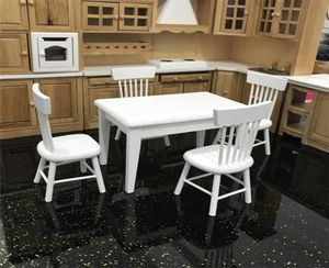 112 Dollhouse Miniature Furniture Wooden Dining Table Chair Model Set Kitchen Doll house decoration Kids Toy Miniature C604 Y200418037081