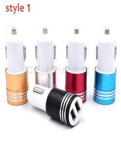 Metalowa przenośna ładowarka samochodowa Dual 2port USB Universal Adapter Różne styl ładowarki dla iPhone'a Samsung CellPhones1611157