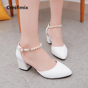 Boots Cresfimix Women Fashion Pu Leather 5.5cm High Heel Pumps Lady Pu Pu White High Heel Shoes Sexy A2082