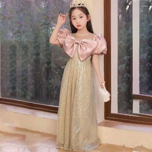 Girl Dresses Toddler Girls Elegant Bow Sequin Gown Little Gold Birthday Party Outfits Princess Kids Piano Performance Halloween