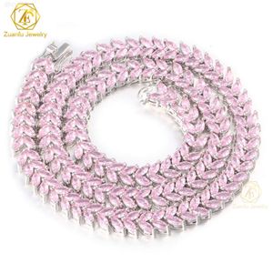 Fábrica atacado cor rosa vvs moissanite diamante corrente 925 prata hip hop jóias gelado forma pêra tênis colar