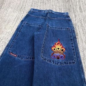 Bordado roupas largas gráfico vintage gótico streetwear jnco y2k hip hop haruku moda masculina calças de perna larga