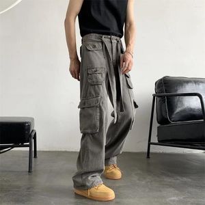 Calças masculinas hip hop streetwear carga solta multi bolso calças retas primavera e outono masculino vintage baggy casual macacão