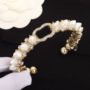 2024 Luxury quality Charm opened bangle with diamond and nature shell beads in 18k gold plated have stamp box PS3697A