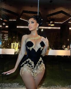 Schwarz Veet Mini Prom Tail Kleid für Frauen Gold Kristall Applikation bloßes Netz Geburtstag Abend Königin Kleid Vestidos de Gala
