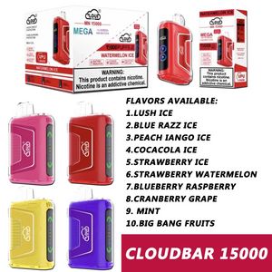Original Cloud Bar 15000 Puff Disposable Vapes Puff 15K E-cigaretter engångs 23 ml är större 850mAh 0% 2% 3% 5% POD MESH COIL 650MAH RECHAREBEABLE BATTERY 10 FLAOVRS