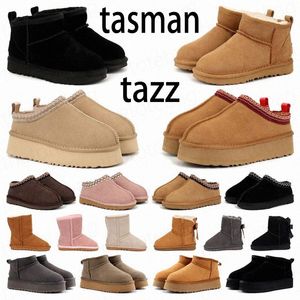 Tasman Slippers Chestnut Shoes Designer Ugh UG Tazz Boots Ultra Platform Luxury Fashion Women Suede Snow Winter Warm Wool Bootes Fur Sheepskin Ankel Booties With Box